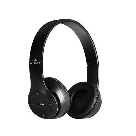 HEADPHONE BLUETOOTH P47 Headset Bando Gaming Lipat Wireless Audio Stereo Super Bass 5.0 EDR Travel-HITAM