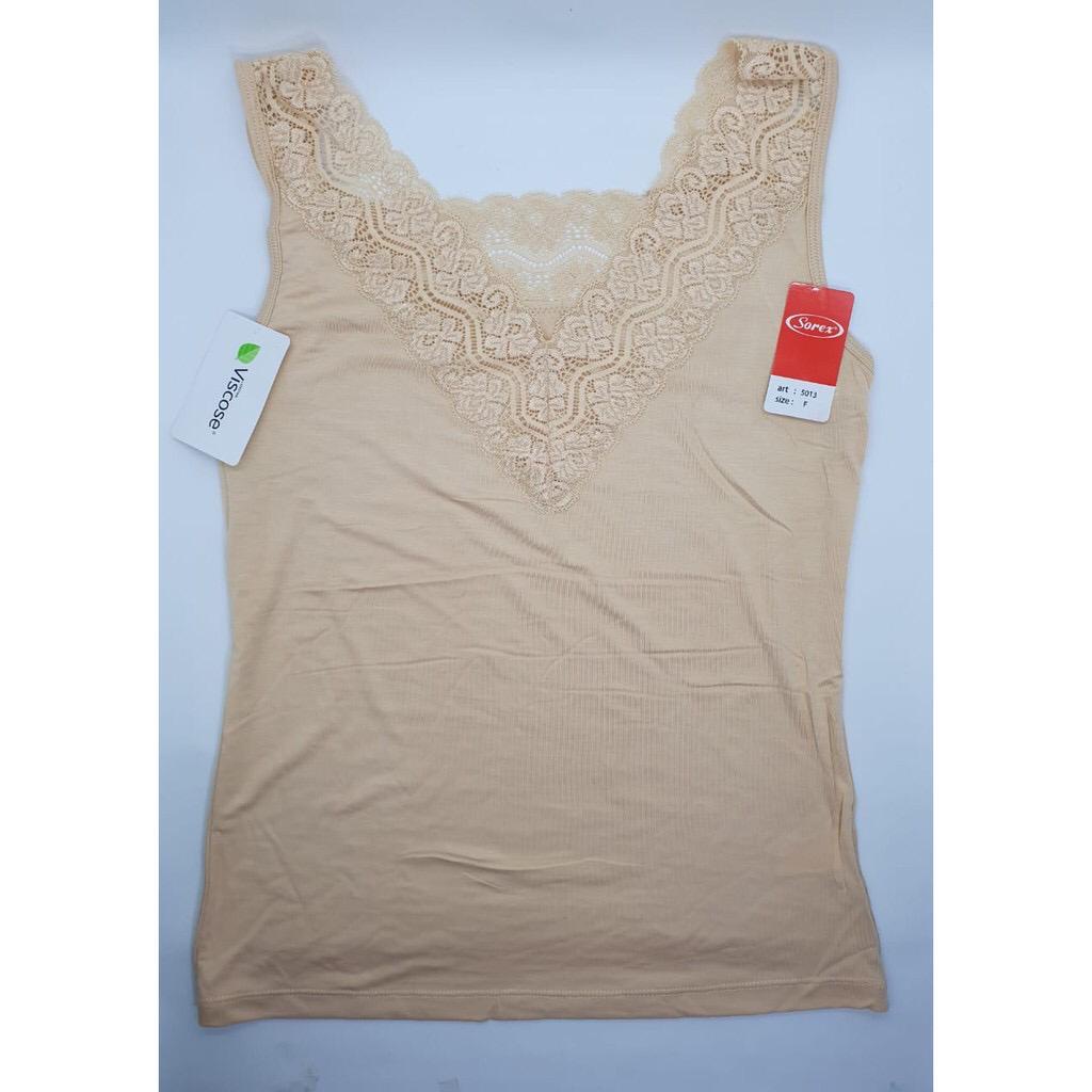 TANKTOP CAMISOL SINGLET SOREX 5013 RENDA VISCOSE LACEY  - SOREX KAMISOL RENDA SUPER LEMBUT BAHAN BAMBUU BAMBOO - ATASAN WANITA RENDA SOREX - CAMISOL BRUKAT BUNGA KATUN DINGIN - ARA98STOREr