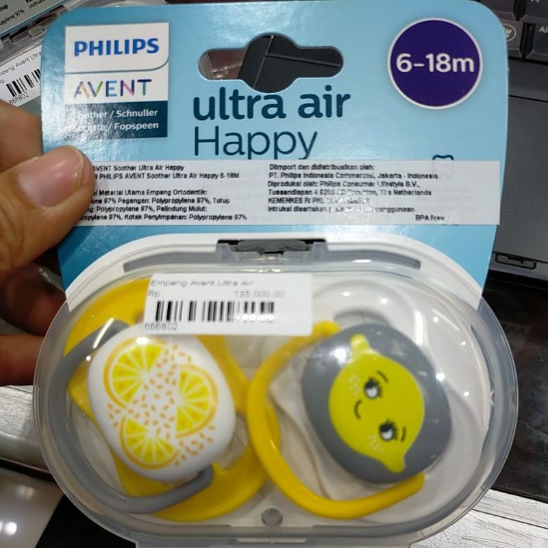 Empeng Philips Avent Ultra Air Happy 0-6m / 6-18m (isi 2pcs)