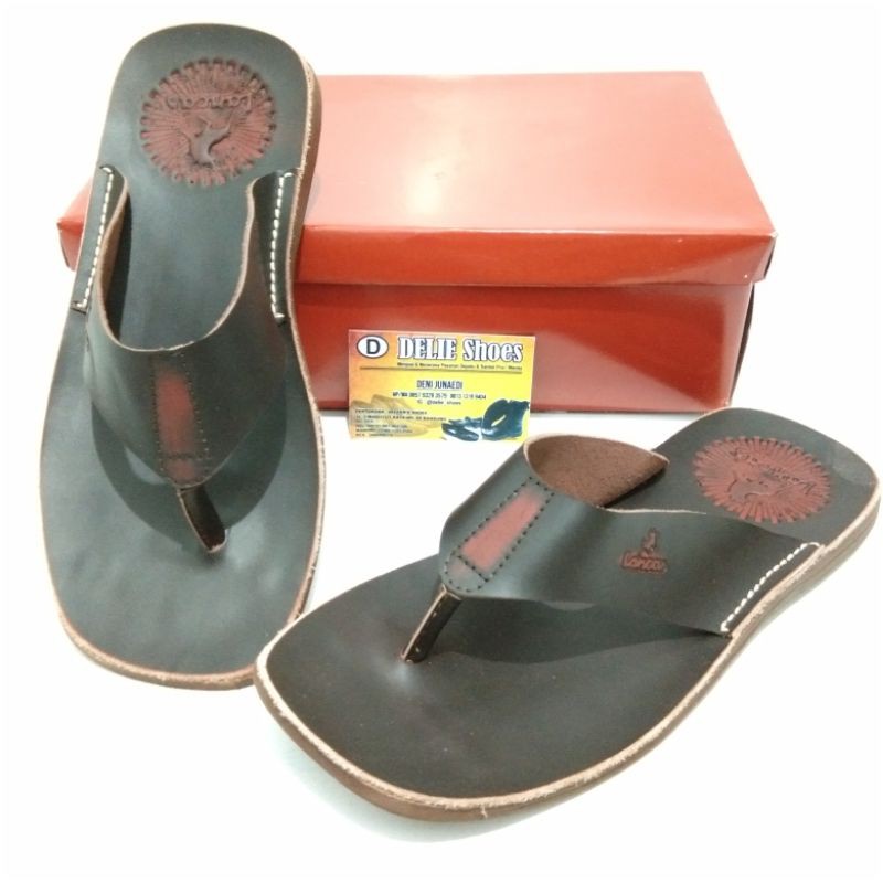 Sandal jepit pria kulit lancas/sendal cowo kulit asli casual terbaru