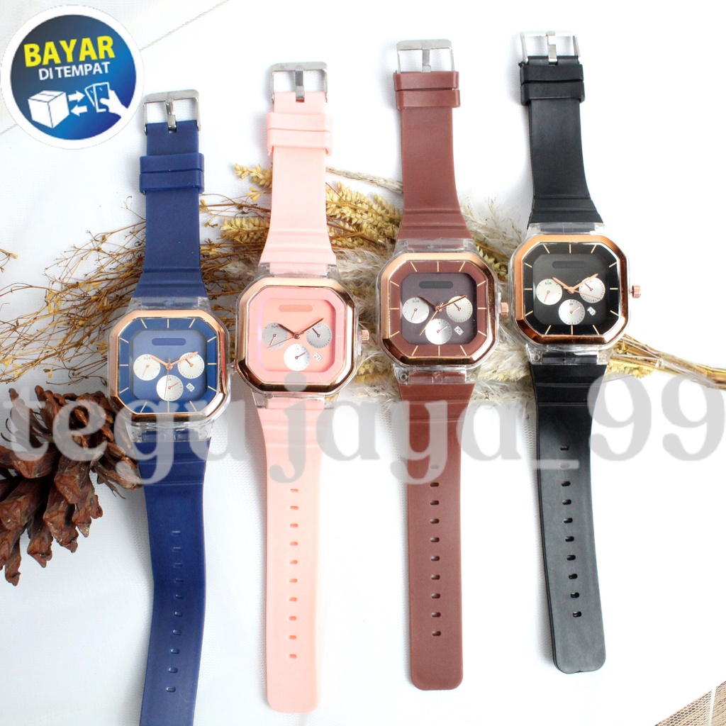 ✅COD-Jam tangan wanita fashion segi tiga jarum kombinasi Aktif tanggal jam import TE1040