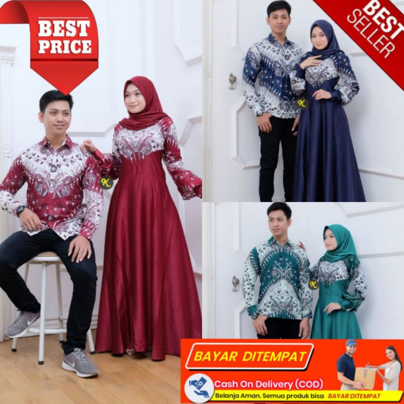 Gamis Batik Couple Pasangan Baju Muslim Pakaian Wanita Bahan Velvet Premium Halus Ori Karyaku