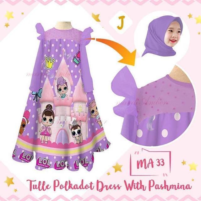 Gamis Anak Tulle Polkadot Dress with Pashmina
