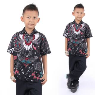 BAJU BATIK COUPLE KELUARGA 2 ANAK CEWEK DAN COWOK MOTIF SOGAN PADI