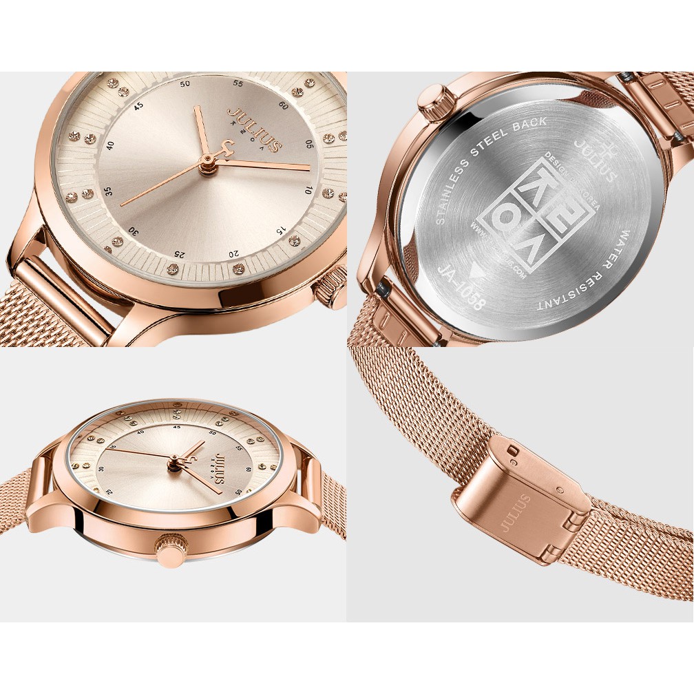 Julius JA-1058 / JA1058 ORIGINAL Jam Tangan Stainless Steel Wanita - Silver Rose Gold Blue Black