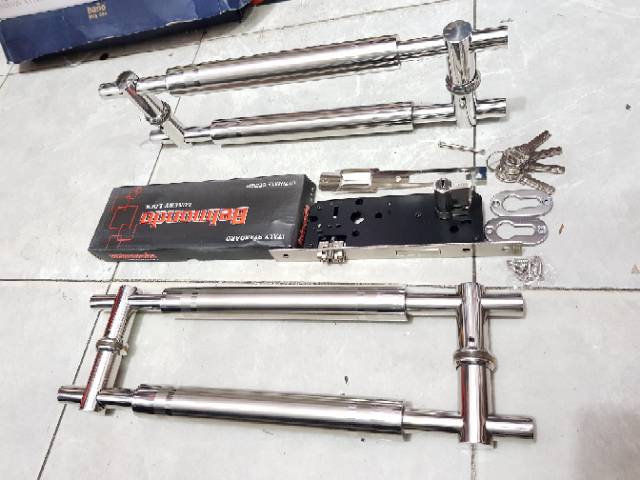 Handle pintu baut tembus stainless 43cm 2set + body pelor