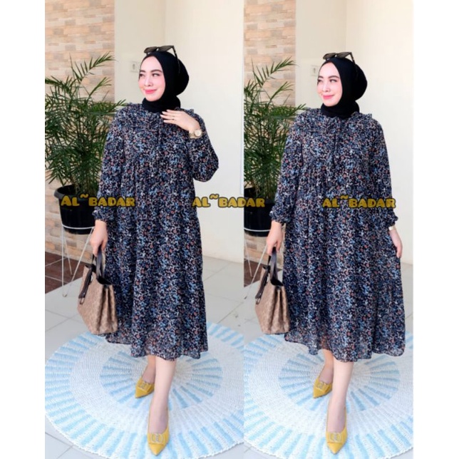 BISA [COD] GAMIS CERUTY DRESS MIDI MOTIF BUNGA / DRES MIDI CERUTY BABY DOLL MODEL TER BARU/MIDI DRES MOTIF BUNGA