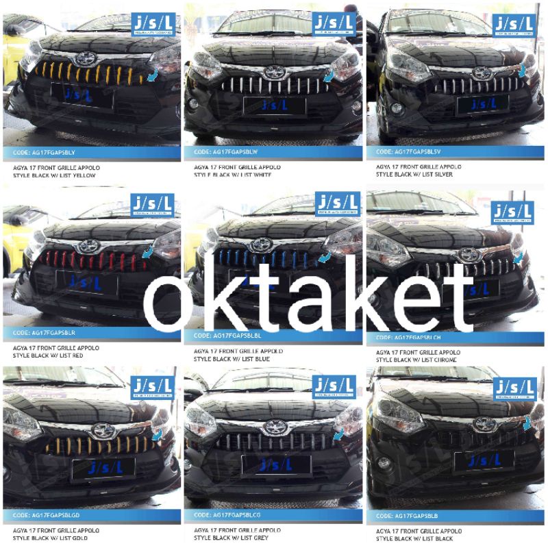 grill depan Agya 2017 2021 2022 model Appolo hitam list putih silver merah kuning abu gold biru chrome hitam jsl