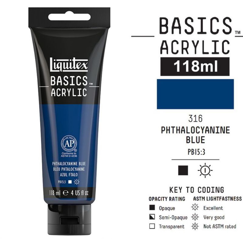 

LIQUITEX BASICS ACRYLIC COLOUR 118 ML PHTHALOCYANINE BLUE