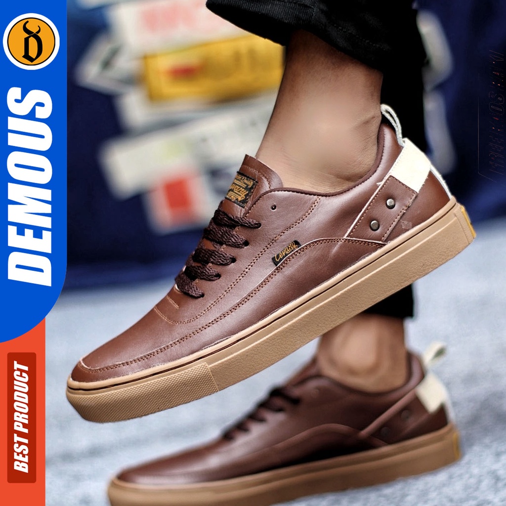 Sepatu Sneakers Pria Sepatu Casual Pria Kulit Asli Sepatu Kerja Kuliah Kondangan Sepatu Hitam Pria DEMOUS CYRE