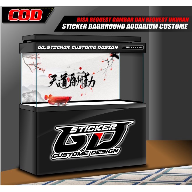 STICKER AQUARIUM / BACKGROUND AQUARIUM / WALLPAPER AQUARIUM SAKURA CINA BISA CUSTOM / REQUEST