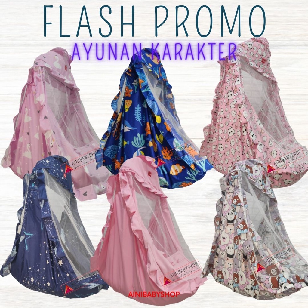 Ayunan karakter kain katun / Ayunan Bayi / Ayunan Anak / Ayunan Kasur / Ayunan Kelambu / Ayunan Motif Ayunan Anak ainibabyshop FLASH PROMO