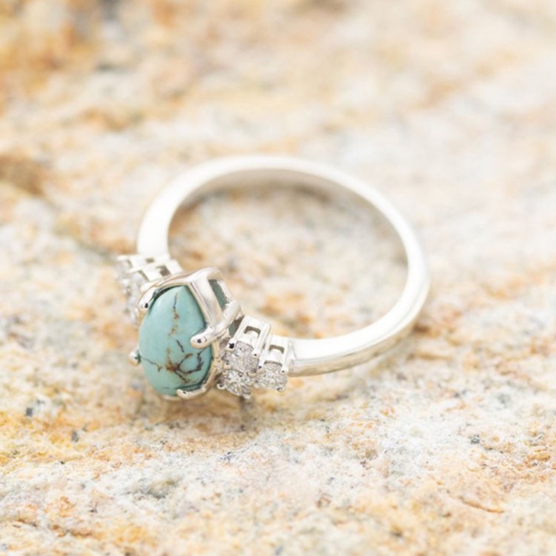 Set Cincin Berlian Turquoise Warna Emas Dan Silver Untuk Wanita