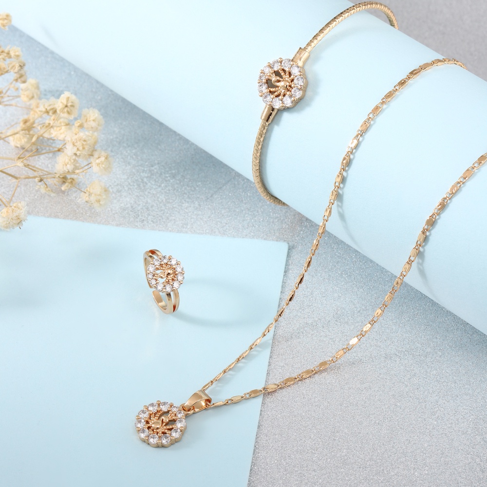 ♥✅Moya0158✨Titanium Set Perhiasan Anak Perempuan Satu Set Kalung Gelang Aksesoris Anting Korea Dan Cincin D484