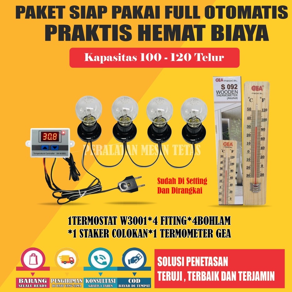 Paket Siap Pakai W3001 Kapasitas 20 Sampai 100 Butir Telur  Termostat Thermo-Hygrometer Termometer Gea Mesin Tetas