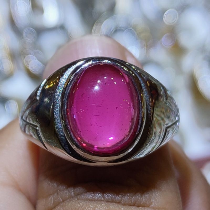 [BISA COD] Cincin Titanium Batu Akik Permata Merah Delima Size Kecil Kantoran