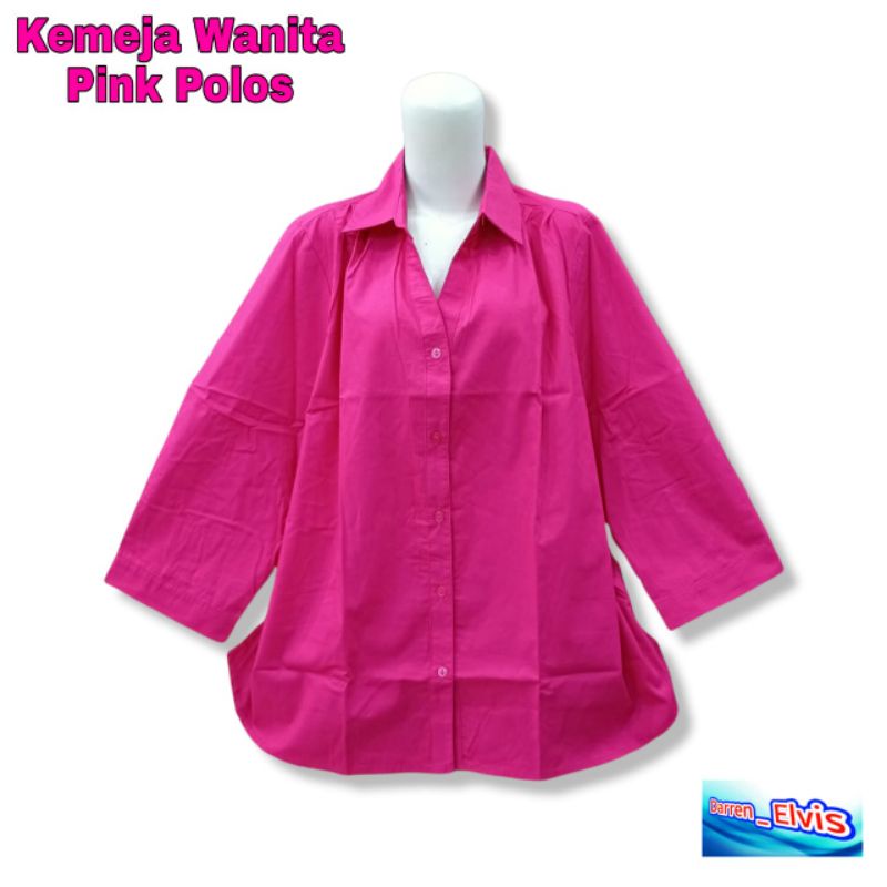 Kemeja Wanita Import / Pink Polos Kerah V