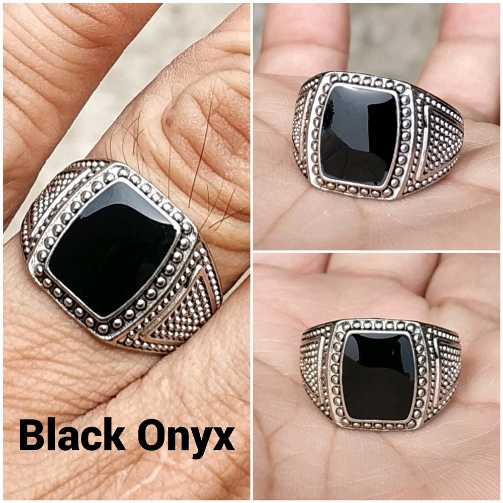 CINCIN BATU AKIK BLACK ONYX SQUARE SEMI OCTAGON KANTORAN MAKIN BERGAYA