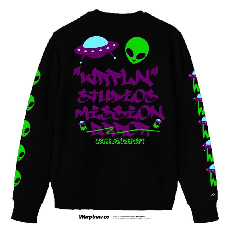 Warplane Crewneck BLACK/Switer Dewasa/Sweatshirt "ALIEN" Black / Sweater  Wrpln
