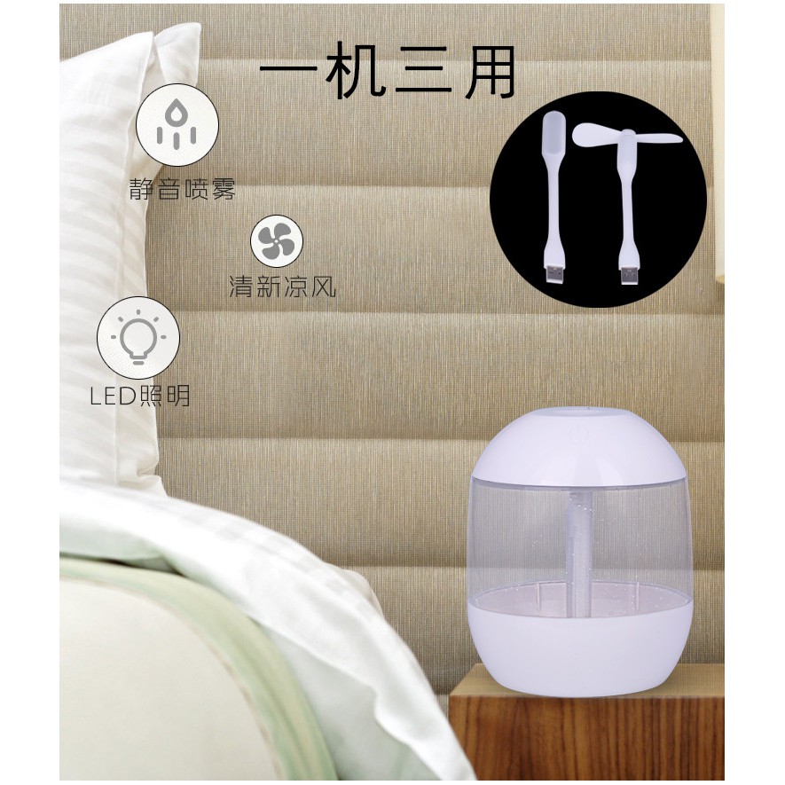 Humidifier Air Aromatherapy + Lampu LED + Kipas USB Portable 700ml