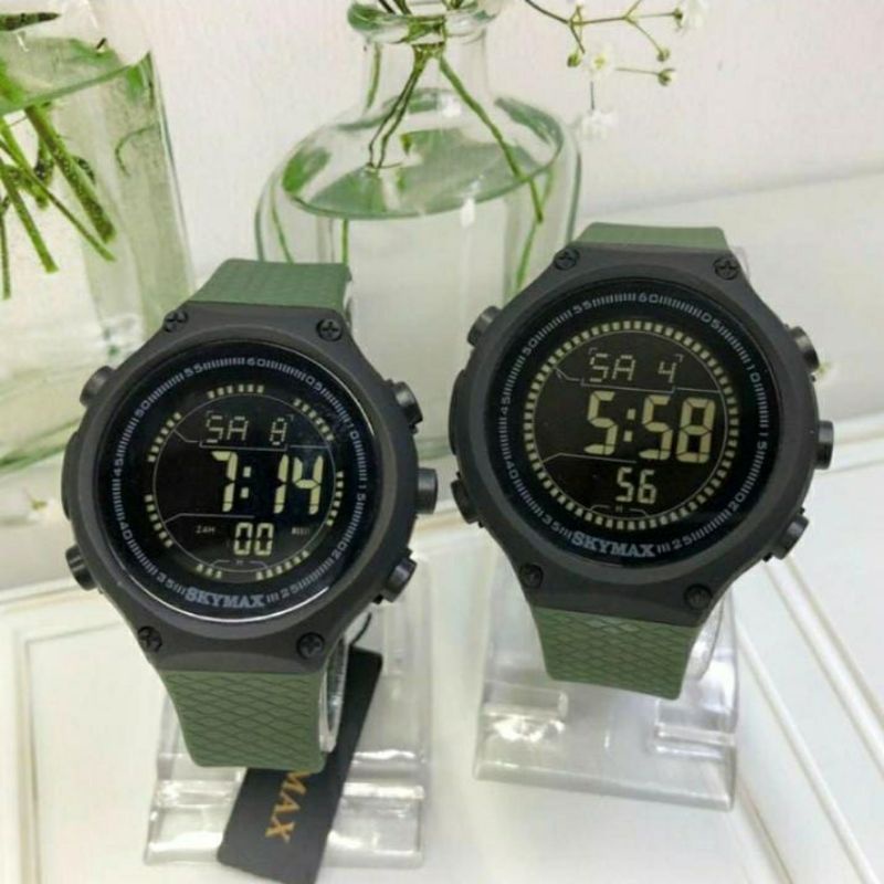 Jam Tangan Couple SKYMAX Original Hijau Army