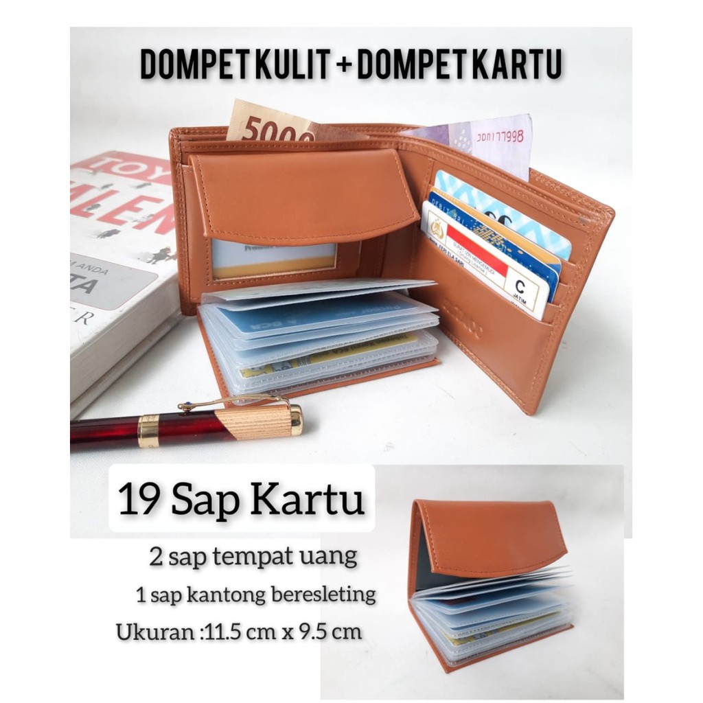 Dompet Lipat Pria Kulit asli  / dompet kartu kulit asli / Dompet 2 in 1 /  Card Holder Kulit Sapi Premium