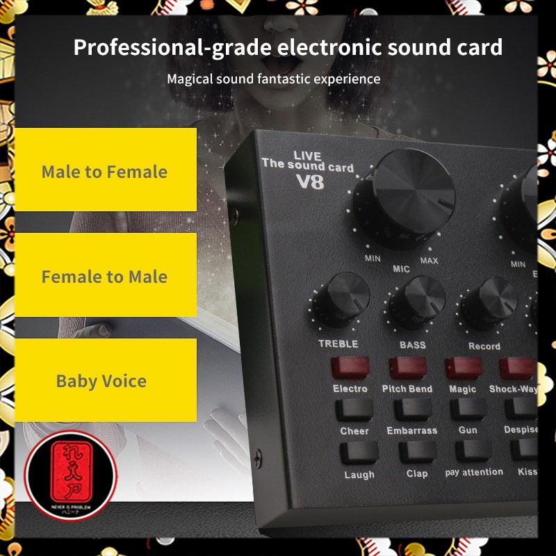 TaffSTUDIO Bluetooth Audio USB External Soundcard Live Broadcast Microphone Headset - V8 - Black