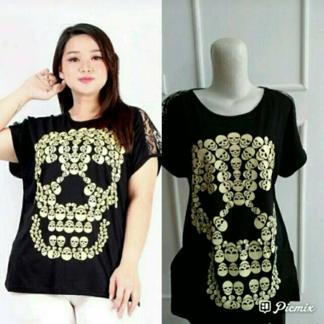 (LD 106cm) BIG SKULL PAKAIAN WANITA ATASAN BIGSIZE TENGKORAK