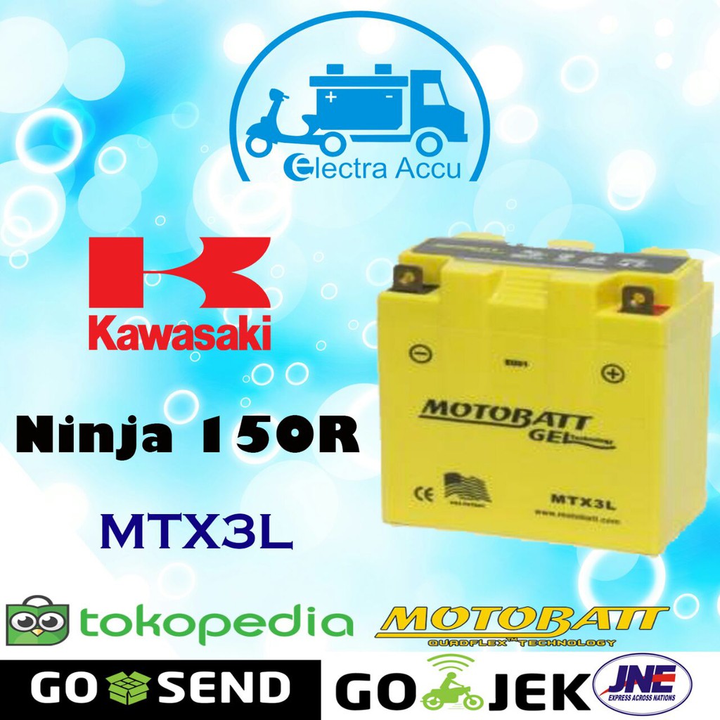 Aki Motor Kawasaki Ninja 150 R MTX3L Motobatt Aki Kering Aki Motor Kawasaki Ninja 150 R MTX3L Motobatt Aki Kering