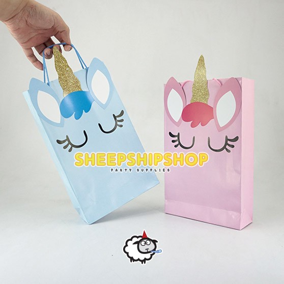 

TAS BINGKISAN KADO UNICORN ART PAPER Lucu Pink Biru Ulang Tahun Goodie Bag Kertas