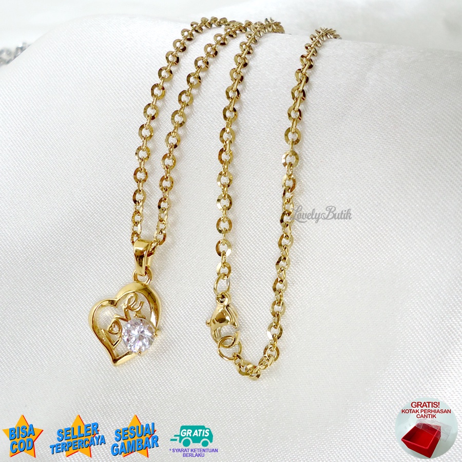 Lovelybutik -  Kalung Titanium Wanita Asli Anti Karat Junit4 Kalung Anti Luntur Korea Model Terbaru Love Bonus Kotak Perhiasan