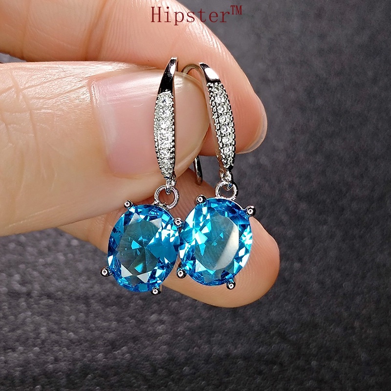 Best Selling Trendy Elegance Aquamarine Temperament Inlaid with Diamond Ear Hook