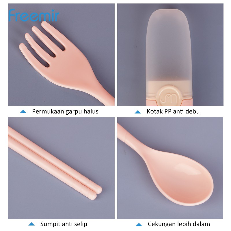 Freemir Alat Makan Set 3 in 1 Portabel Set Isi 3 Pcs Sendok Garpu Sumpit Case Unik-4