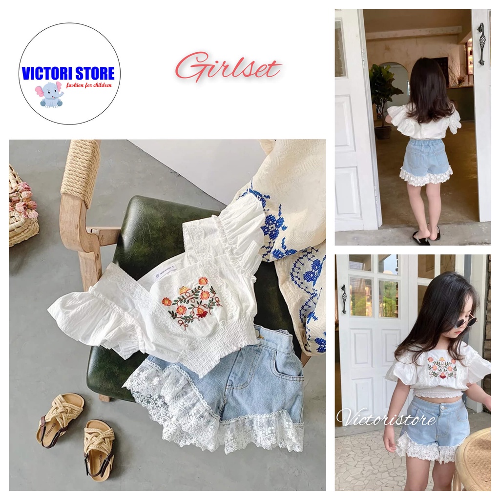 Baju Anak Perempuan Setelan Anak Perempuan Fashion GirlSet Crop Tee and Set Jeans Anak Korean Style Import