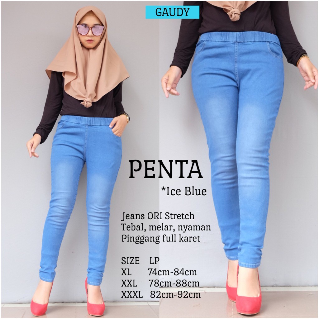 RHIANA JEGGING JEANS POLOS WANITA // CELANA JEANS PINGANG FULL KARET