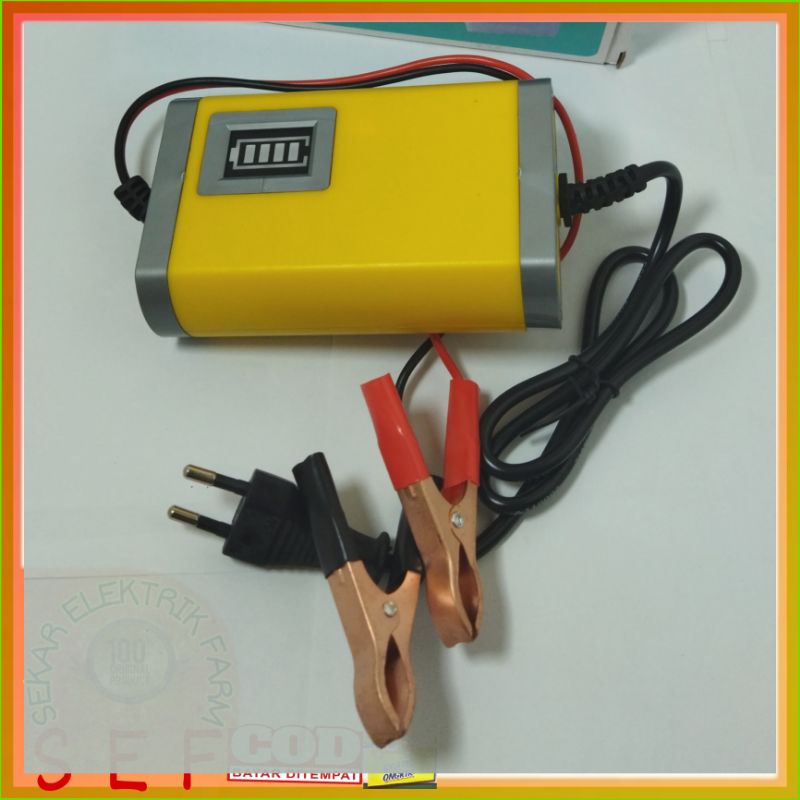 Alat Cas Aki 12V 6A /Car Truck Motorcycle Battery Charger 12V 2A / 6 Amper Cas accu Universal indikator Kuning