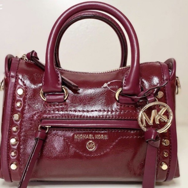 Michael Kors carine MK extra small XS crinkled leather dark berry studded