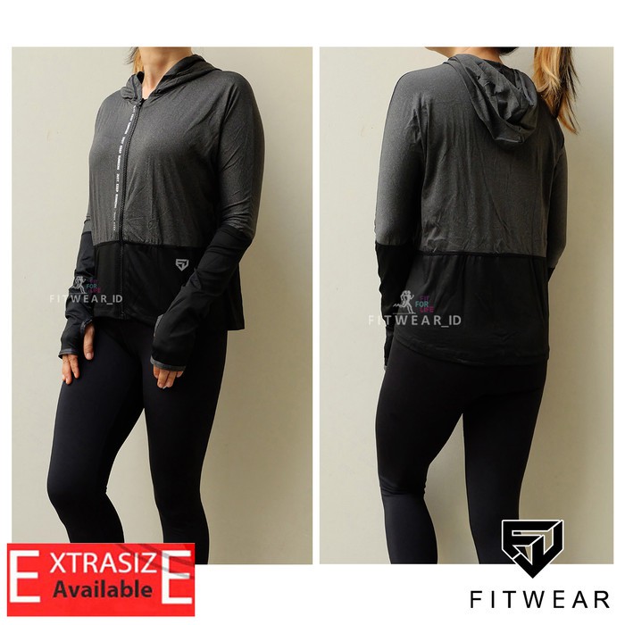 TERLARIS - JAKET OLAHRAGA WANITA FITWEAR_ID (RUNNING,SEPEDA , GYM ) 2 TONE [GREY] - M