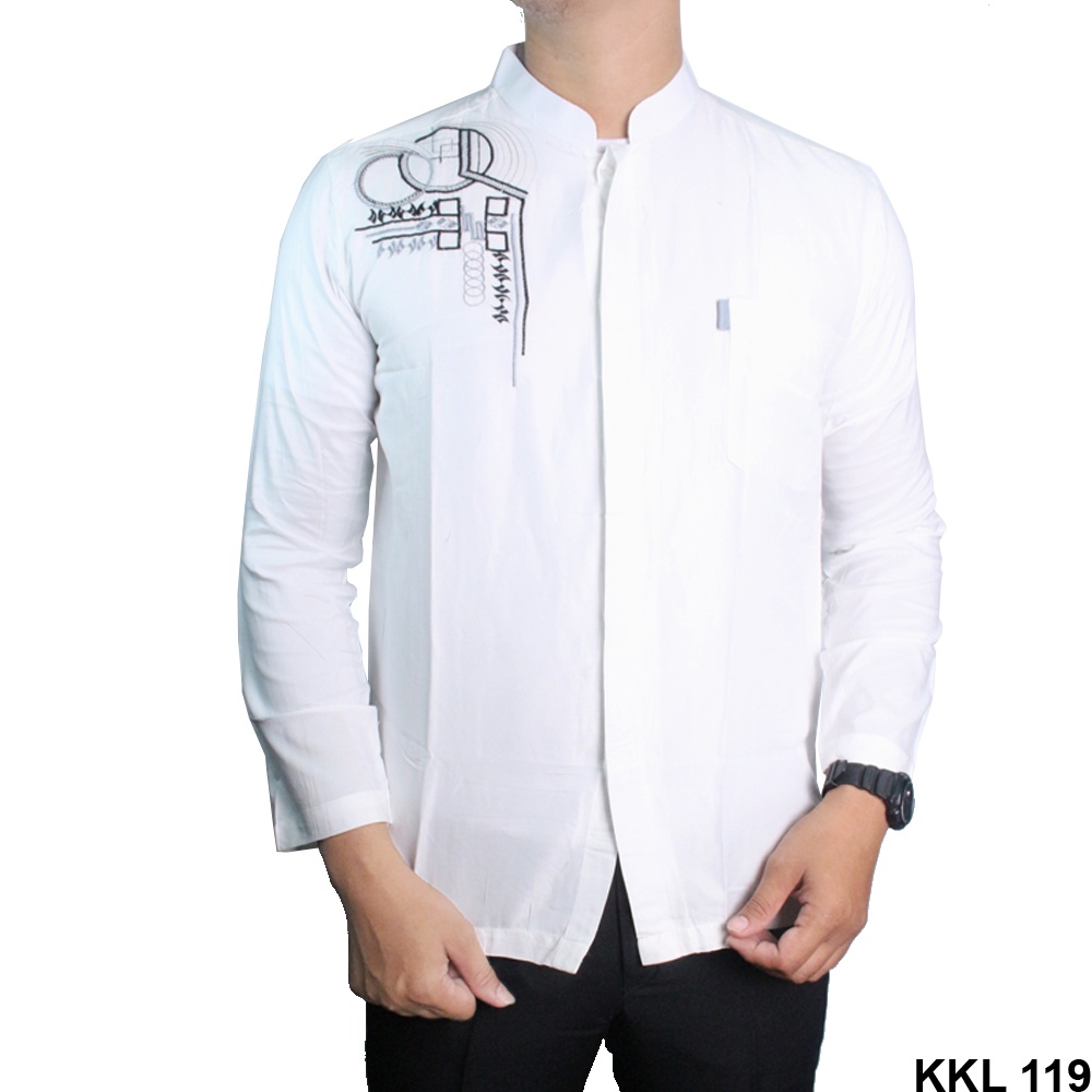 BAJU KOKO HITAM PUTIH SIZE BESAR M-XL LENGAN PANJANG BAHAN KATUN ADEM