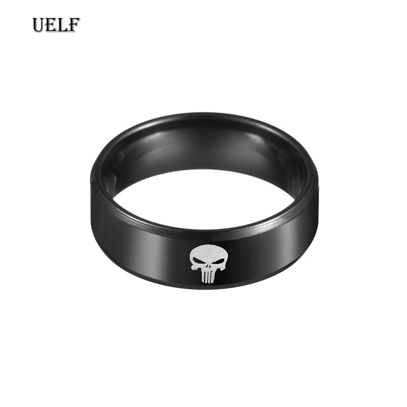 Cincin Desain Tengkorak Bahan Titanium Stainless Steel Warna Hitam Gaya Vintage Untuk Pria