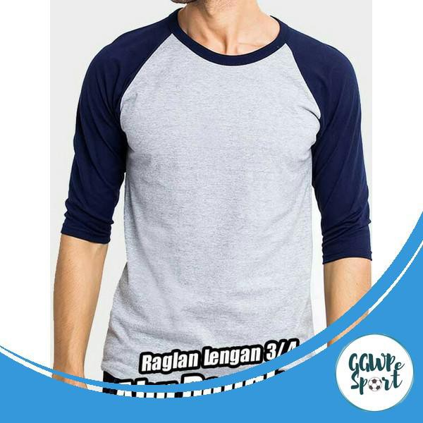 Terbaru Kaos T-Shirt Polos Cotton Combed 30S Lengan 3/4 Kombinasi Misty Navy Kualitas Terbaik