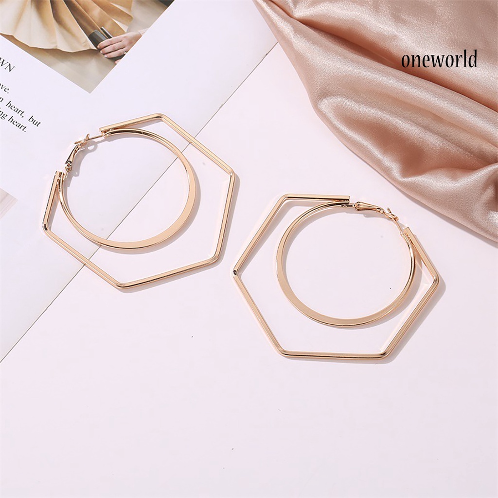 OW# 1 Pair Unique Women Exaggerated Geometry Big Round Hexagon Drop Earring Jewelry Accessory for Shopping