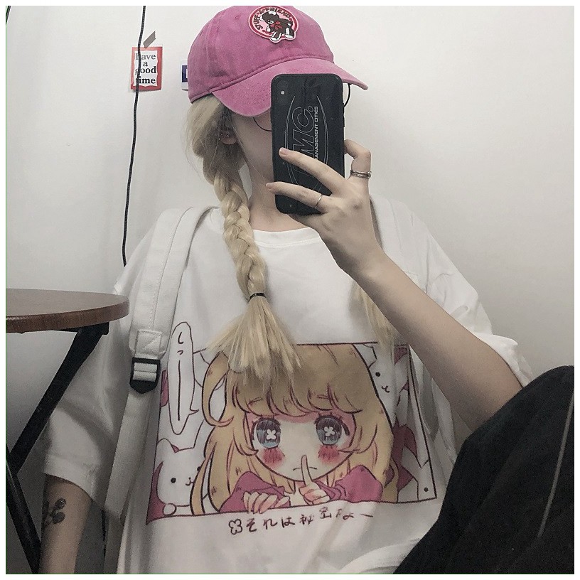 KBS-89 kaos anime girl japanese manga print oversize t-shirt fashion import wanita