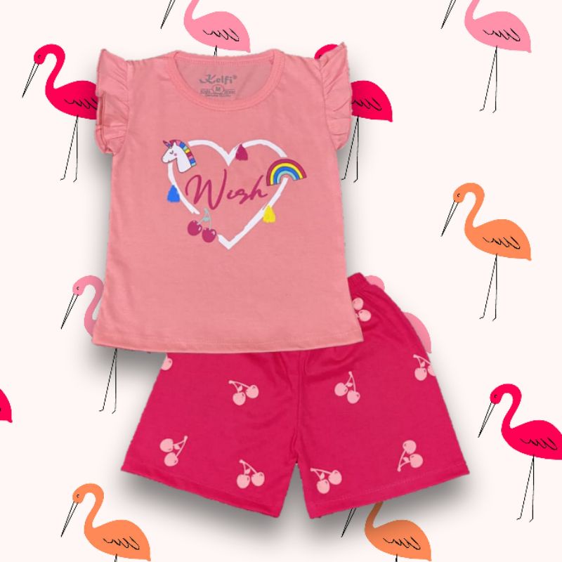 SETELAN ANAK PEREMPUAN STELAN ANAK PEREMPUAN SETELAN BAJU PEREMPUAN SETELAN ANAK CEWEK RUFLE KELFI-Set rufle salem/peac