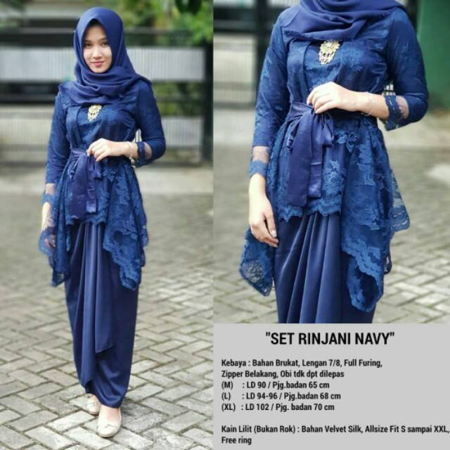 [READY STOCK] Kebaya Modern Set Rinjani Navy Kebaya Wisuda Kebaya Brukat