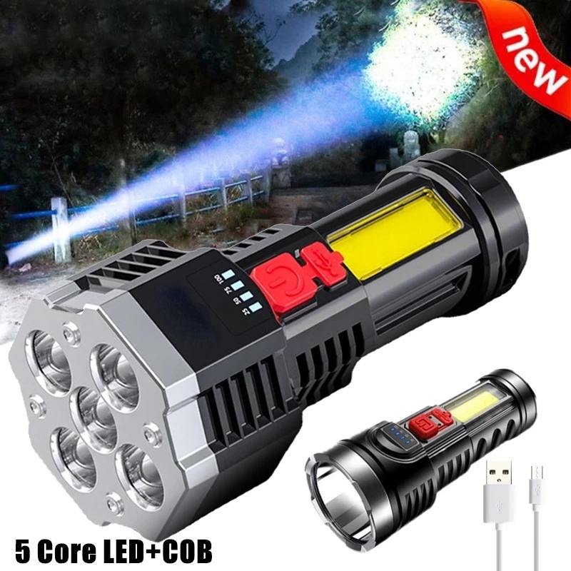 Lampu Senter LED 5 Core Taktis Terang USB Rechargeable Portable Untuk Camping / Hiking / Outdoor