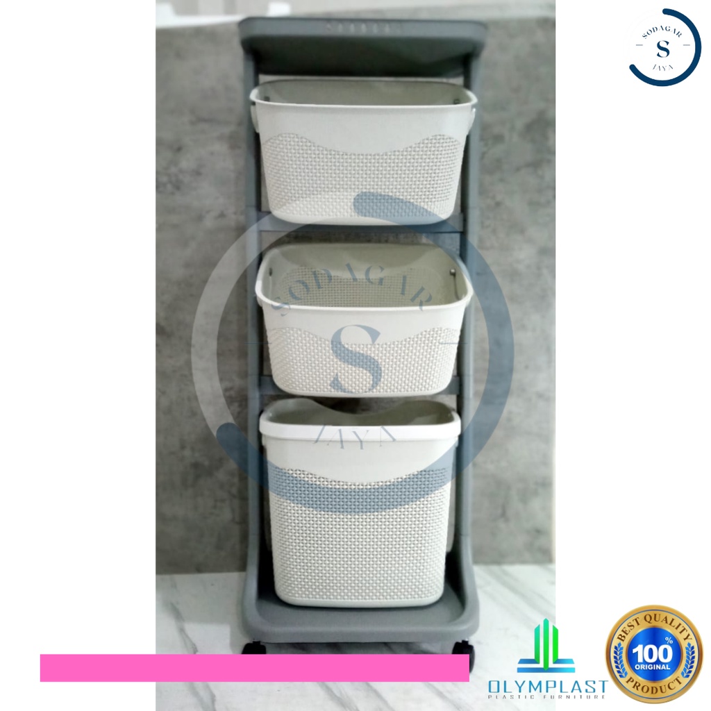 Olymplast Rak Laundry 3Susun Oft 03/Rak Keranjang Pakaian/Rak Serbaguna/Flexible Trolley Original