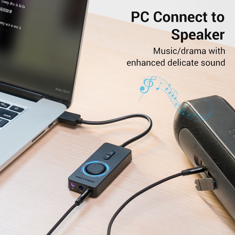 Vention USB Sound Card External Stereo Sound Adapter w/ Volume Control-6