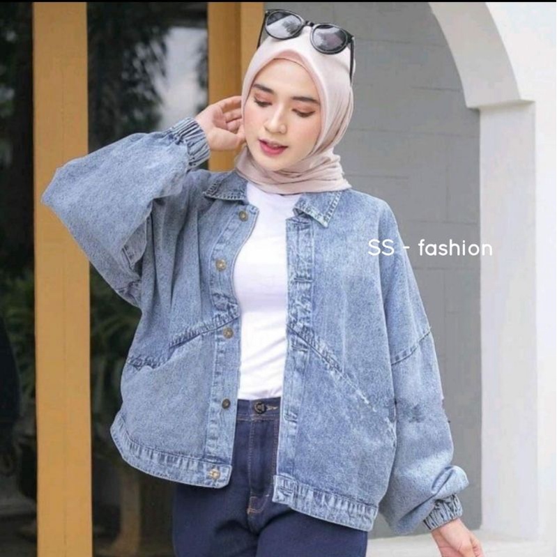 Baggy Vintages Jaket Jeans Wanita Oversize