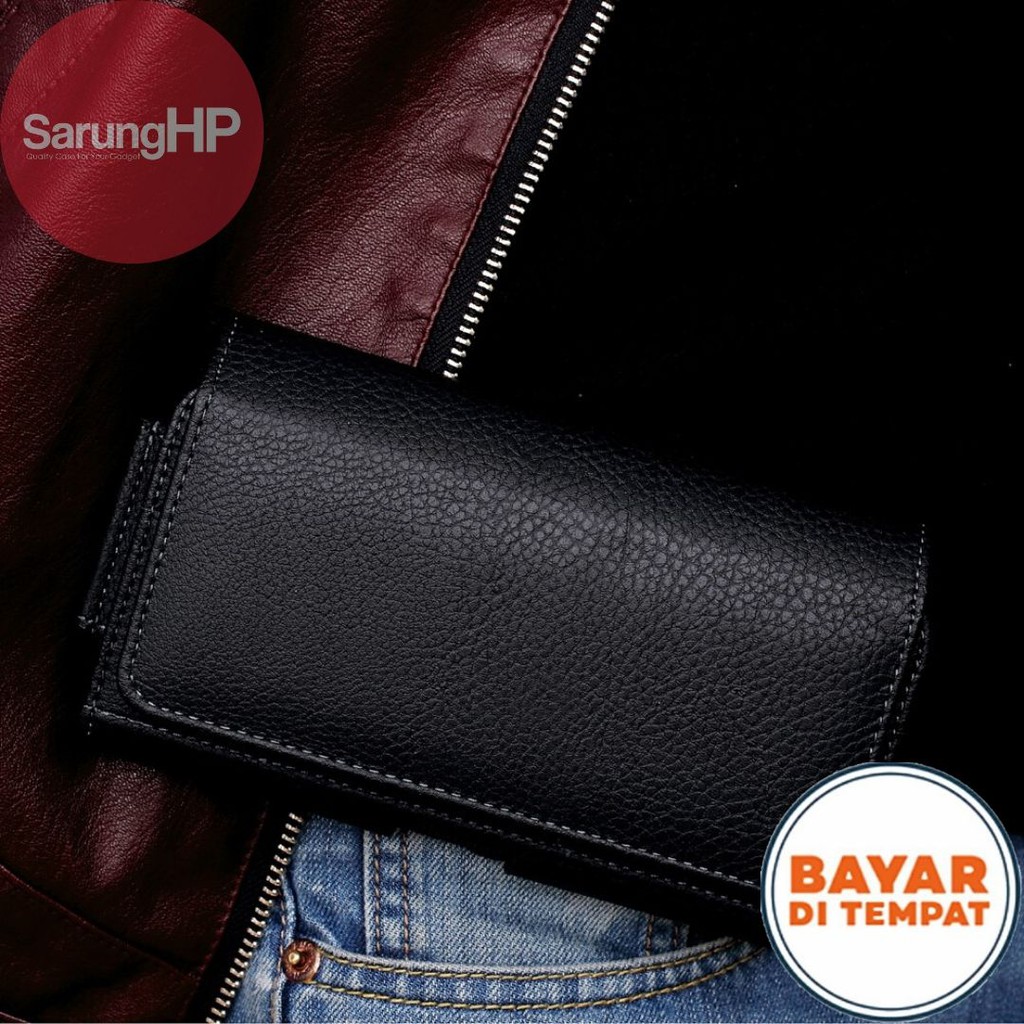 SARUNG HP Dompet Tas Pinggang Kulit 2HP Tali Pegangan 6,5 Inch (17 x 9 Cm) Horisontal